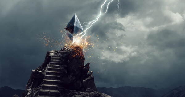 Ethereum struck by thunder on a hill